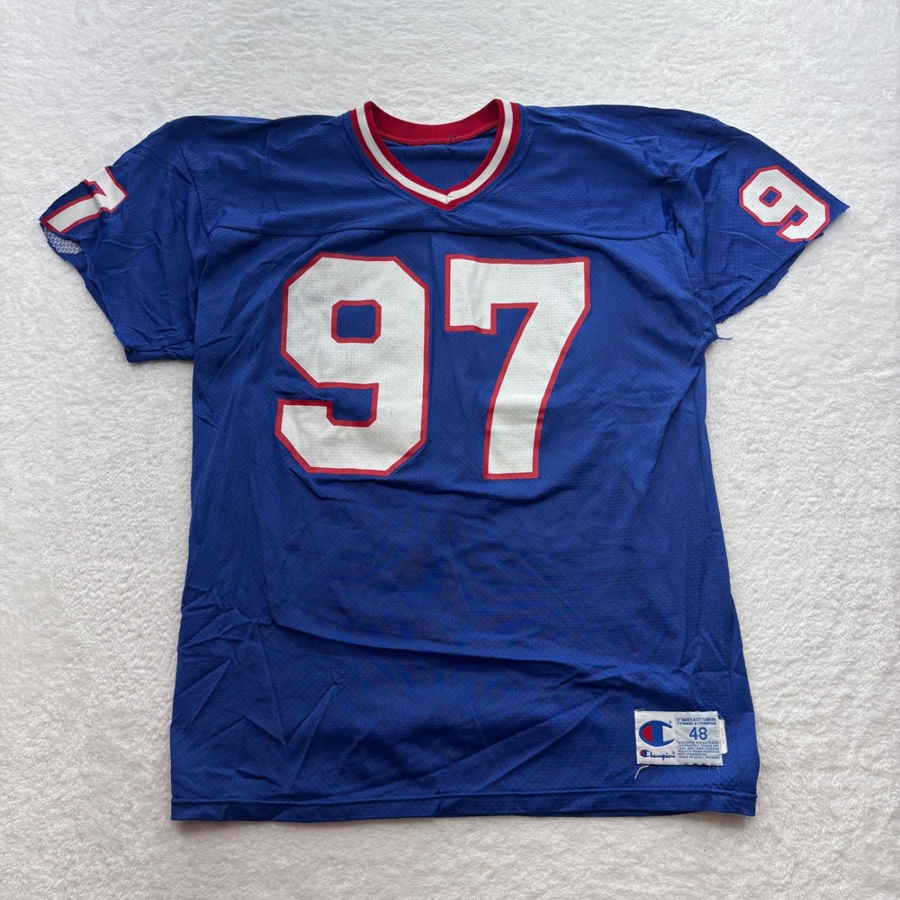 Vintage Champion Blue Mesh Football Jersey 97 Men Size 48 USA Made Sporty Retro
